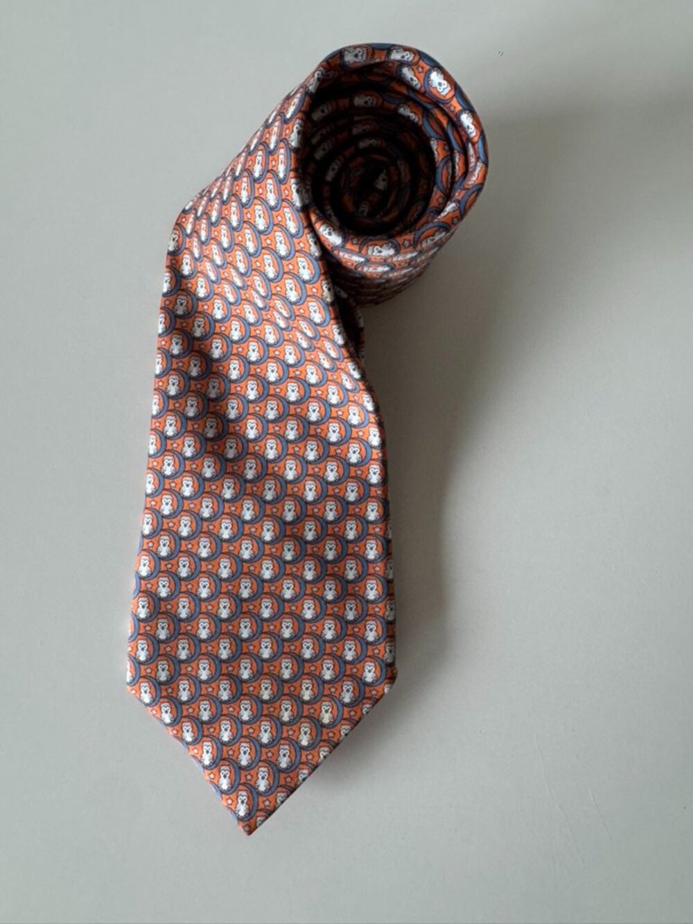 Hermes Orange Owl Tie with Moons and Stars